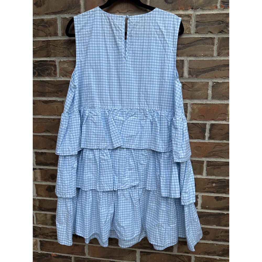 Who What Wear Womens XL Blue Gingham Tiered Mini Dress Sleeveless Ruffle Cotton - Picture 4 of 5